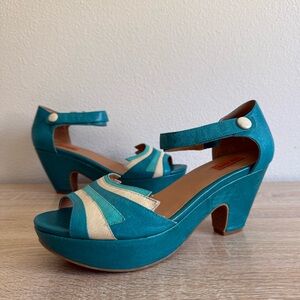 Miz Mooz “Cherry” Platform Leather Sandals In Ocean Teal/turquoise Sz 10 Retro